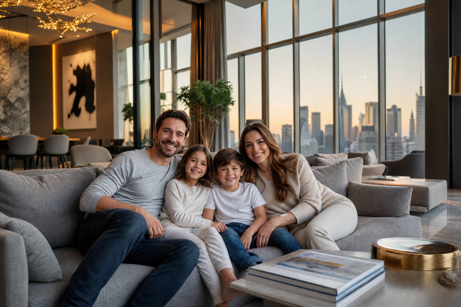 Família em ambiente premium de luxo